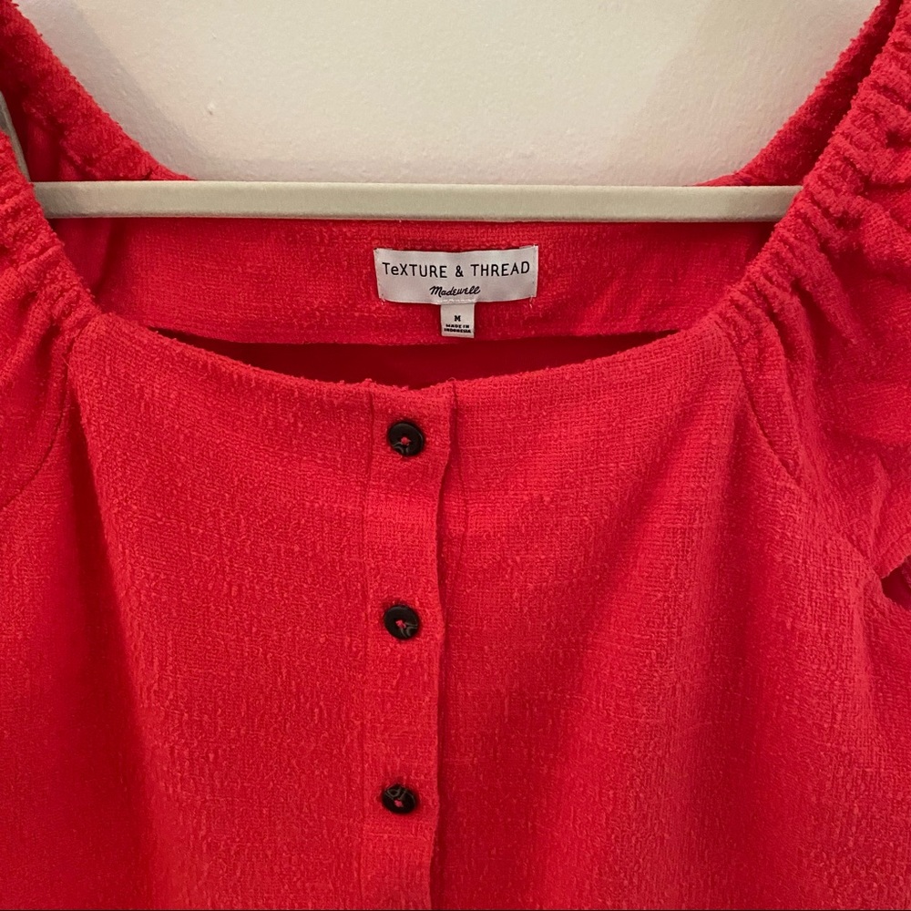 Madewell Texture And Thread Button Front Red Top … - image 3